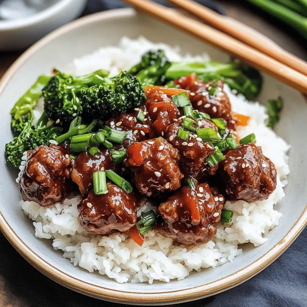 Whip up these quick and tasty 30-minute Mongolian Beef Meatballs for a delightful dinner! Made with juicy beef, soy sauce, and a hint of ginger, these meatballs pack a flavor punch that everyone will love. Perfect for busy weeknights or when you're craving something special. Save this recipe for a delicious meal that’s ready in no time!