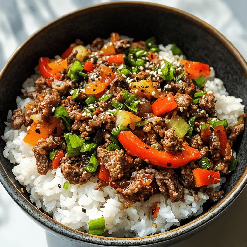 Looking for a quick, delicious meal? This Beef And Pepper Rice Bowl combines tender beef, vibrant bell peppers, and fluffy rice for a satisfying dish that’s ready in no time! Perfect for busy weeknights or meal prep. Save this recipe to enjoy a hearty and flavorful bowl any day!