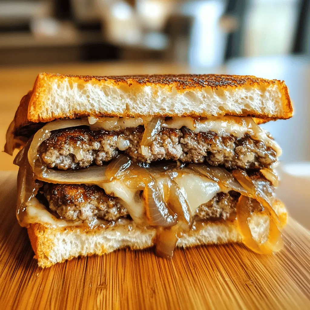 Juicy beef patties meet gooey cheese and sweet caramelized onions in these delightful patty melts. Perfect for a cozy dinner or game day, this recipe brings together rich flavors and comforting textures. Don't miss out on this mouthwatering delight—save this pin to try it tonight! 🍔✨