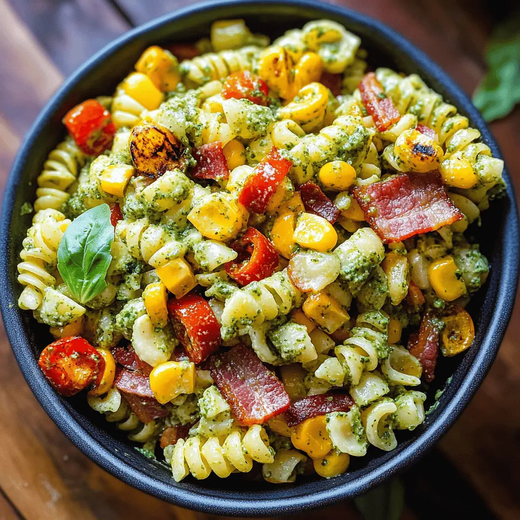 This Corn Pasta Salad with Bacon and Bell Pepper is a delightful mix of flavors and textures! The creamy pesto dressing takes it to the next level, making it perfect for family gatherings or a refreshing side dish at summer barbecues. Filled with fresh ingredients, this pasta salad will be an instant hit. Save this recipe for your next outdoor feast!