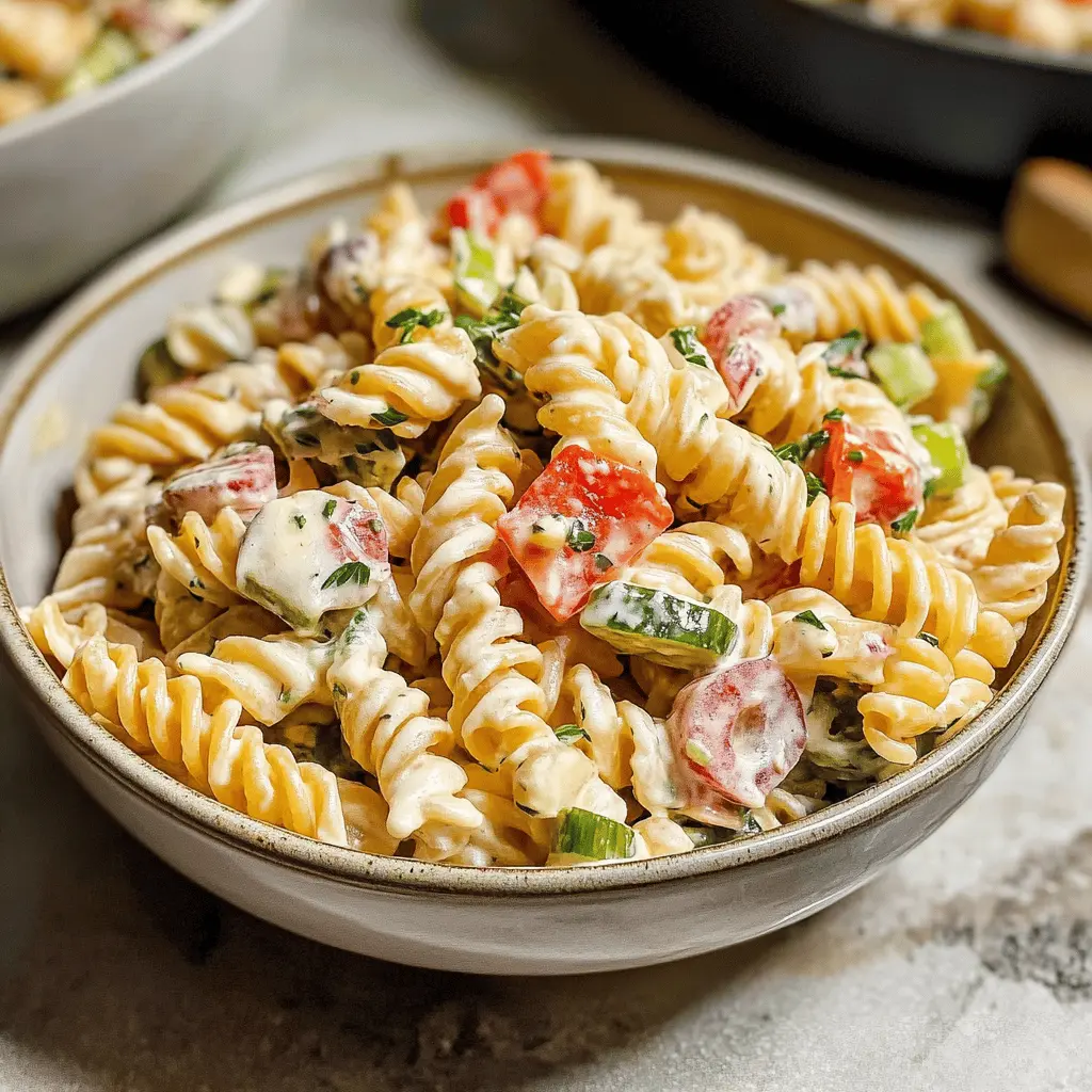 This creamy pasta salad is a delightful blend of textures and flavors! Packed with fresh veggies and a rich dressing, it's perfect for picnics, potlucks, or as a side dish at family gatherings. Save this recipe to impress your friends with a delicious and easy-to-make dish that's sure to be a hit at your next event!