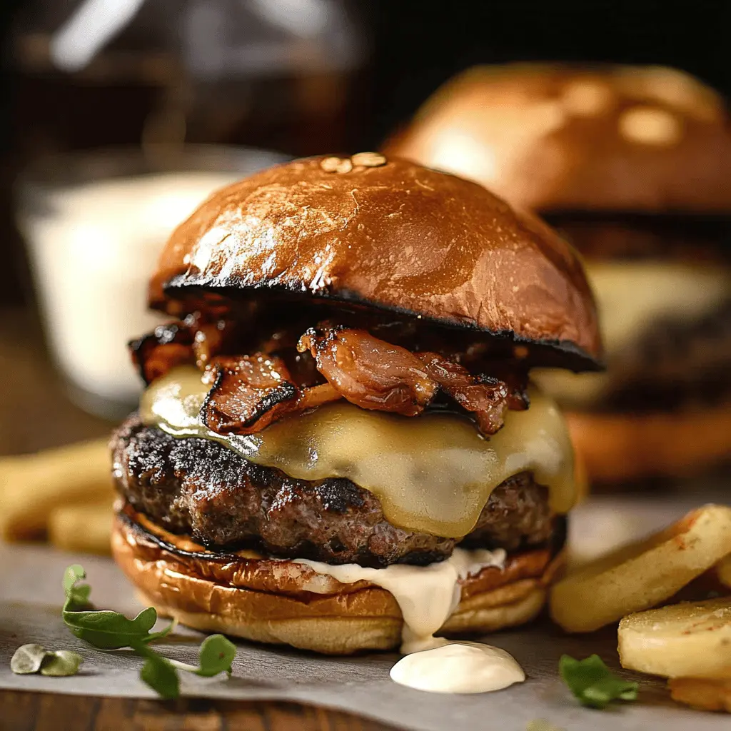 Sink your teeth into this mouthwatering Irish Pub Burger, featuring juicy beef patties topped with creamy Irish cheddar, crispy bacon, and a dollop of tangy Guinness BBQ sauce. Perfect for game nights or weekend grilling, this burger blends rich flavors that will impress your guests. Don't forget to save this recipe for your next gathering or outdoor feast!