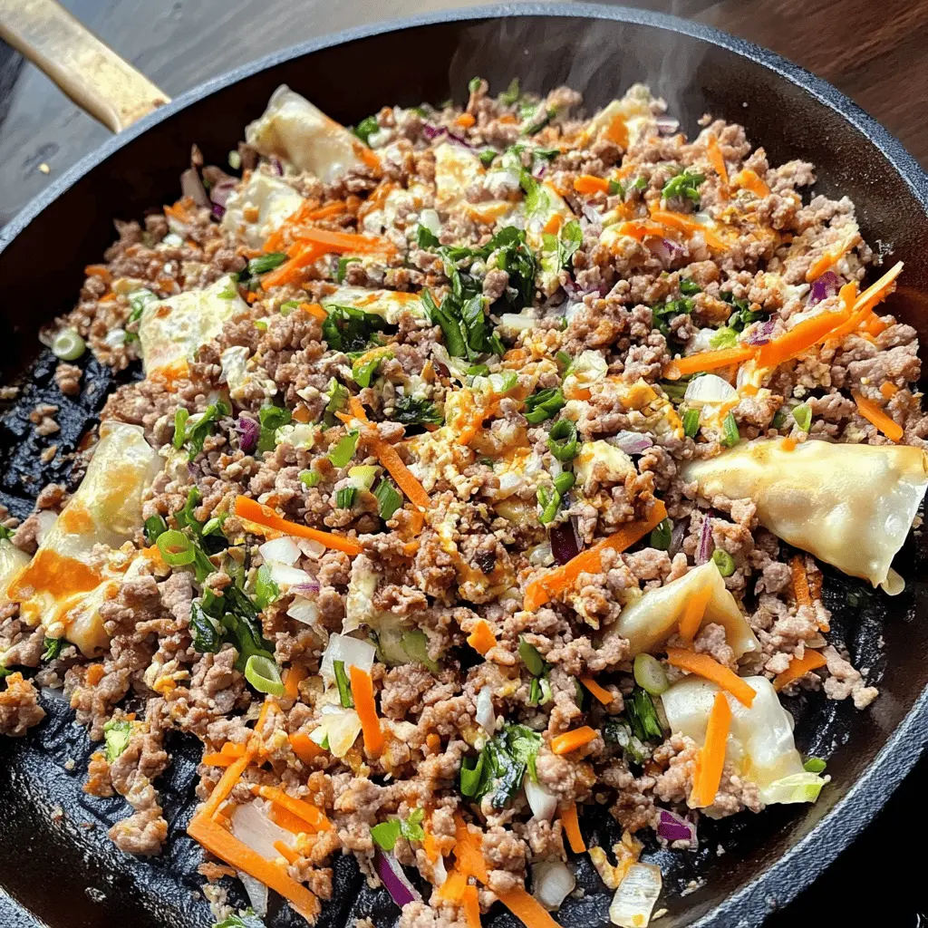 Quick and easy, this Eggroll In A Bowl on the Blackstone Griddle is packed with flavor and perfect for busy weeknights! Enjoy ground meat, crisp veggies, and a savory sauce all cooked to perfection on a griddle. Save this recipe for a delicious, low-carb meal ideal for family dinners or meal prep!