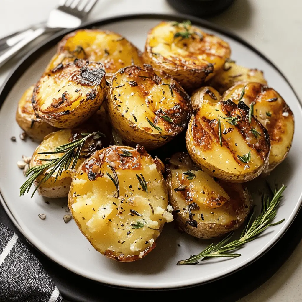 These Grilled Garlic Rosemary Smashed Potatoes are a simple side dish bursting with flavor! Crispy on the outside and fluffy on the inside, they're seasoned with aromatic garlic and fresh rosemary that elevate the classic potato. Perfect for summer BBQs or cozy family dinners! Save this recipe for your next gathering and impress your guests!