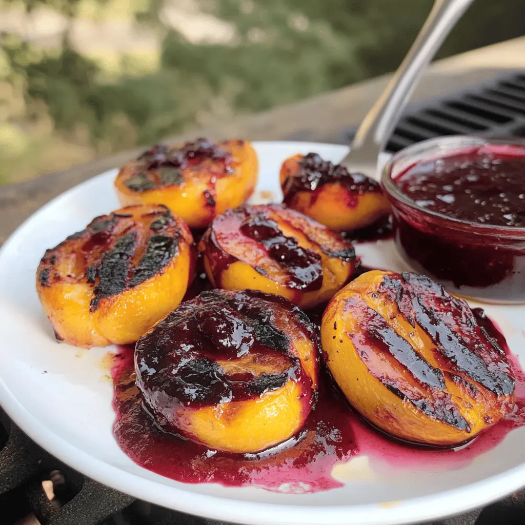 Transform your summer dessert with these delightful Grilled Peaches topped with a luscious Blackberry Sauce! This easy recipe features juicy peaches caramelized to perfection and paired with a sweet-tart blackberry drizzle. Perfect for barbecues or as a light evening treat. Save this pin for your next outdoor gathering and impress your friends and family!