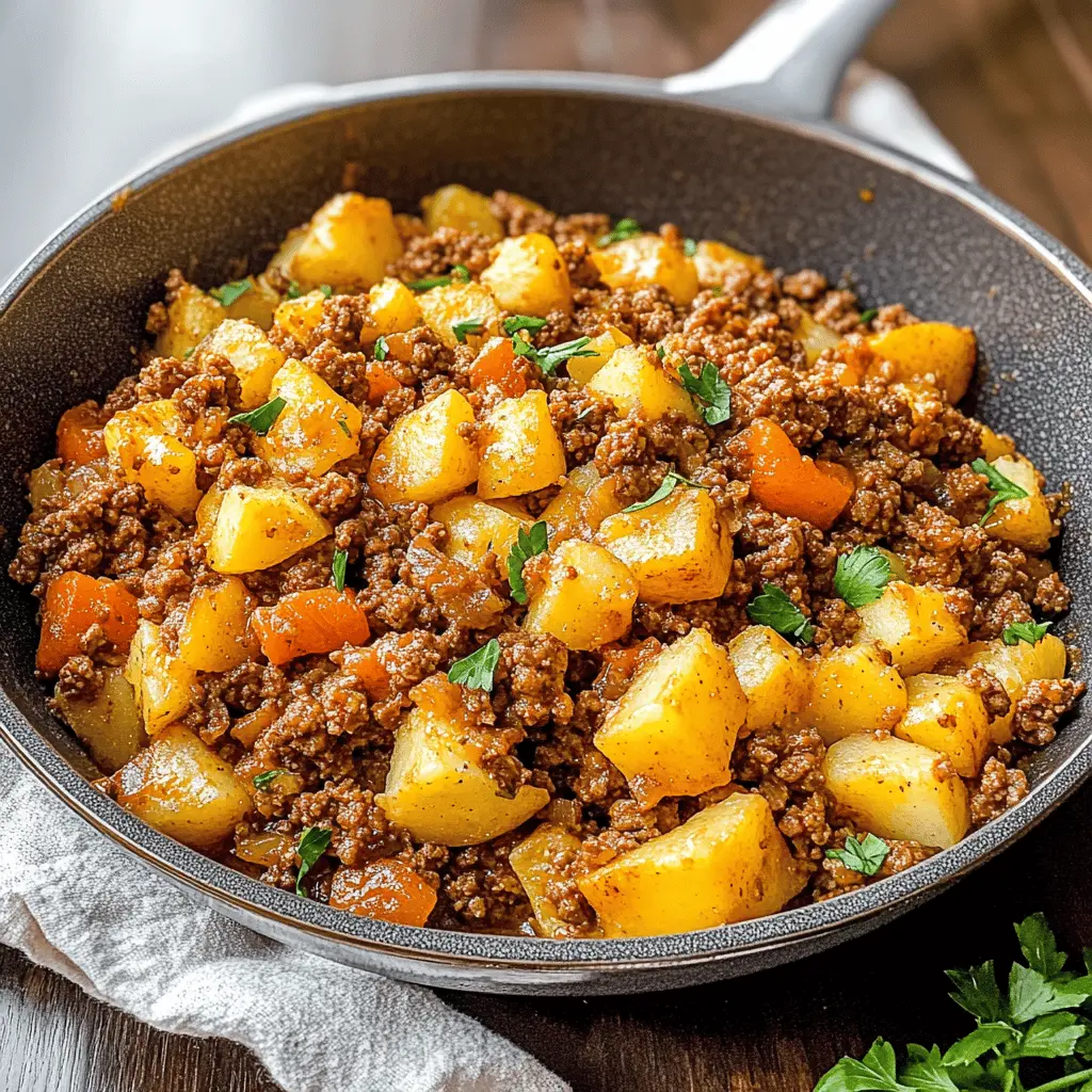 Looking for a comforting meal that's easy to make? This Ground Beef and Potatoes recipe features tender potatoes and flavorful ground beef, creating the perfect one-pan dish. It's simple yet satisfying and ideal for family dinners or meal prep. Save this recipe for a weeknight meal that everyone will enjoy!