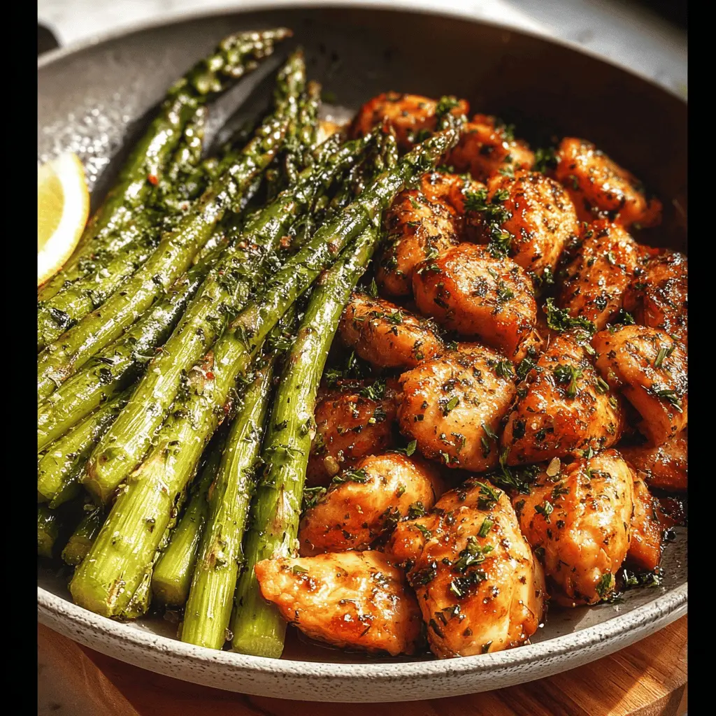 Easy Garlic Butter Chicken Bites with Asparagus