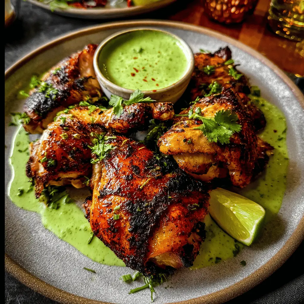Easy Peruvian Grilled Chicken with Creamy Green Sauce