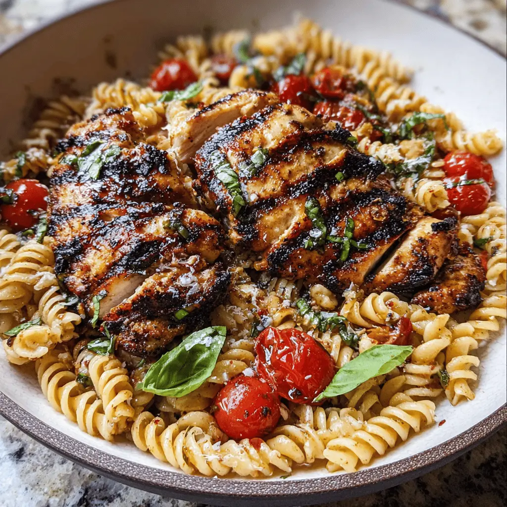 Easy Tomato Basil Pasta with Balsamic Grilled Chicken