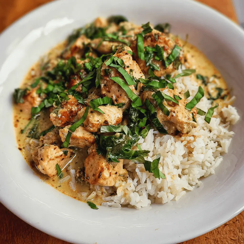 Easy Basil Chicken in Creamy Coconut Curry Sauce