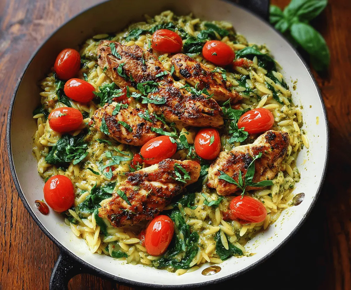 Easy Chicken Orzo with Spinach and Cherry Tomatoes