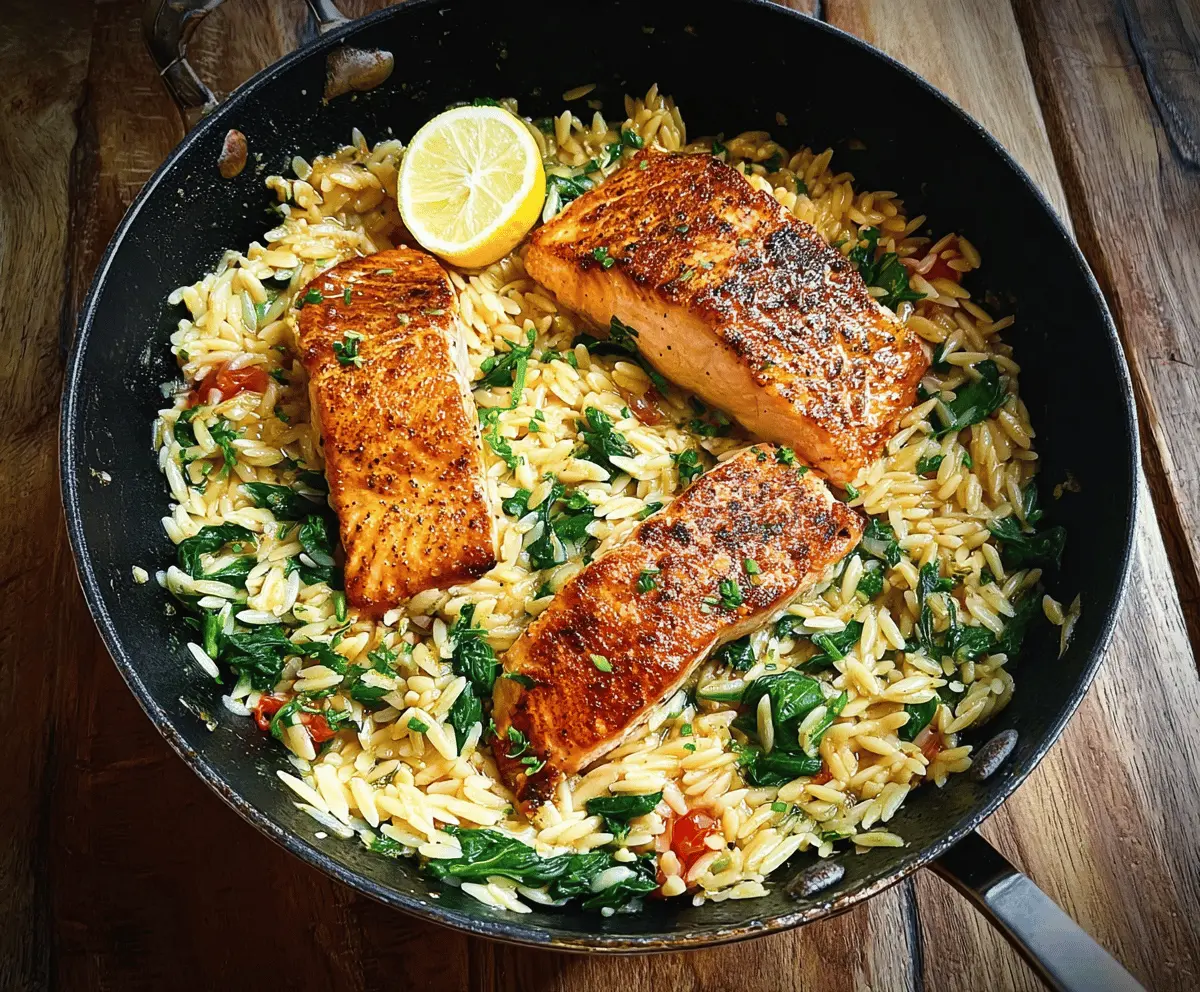 Easy One Skillet Salmon with Lemon Orzo