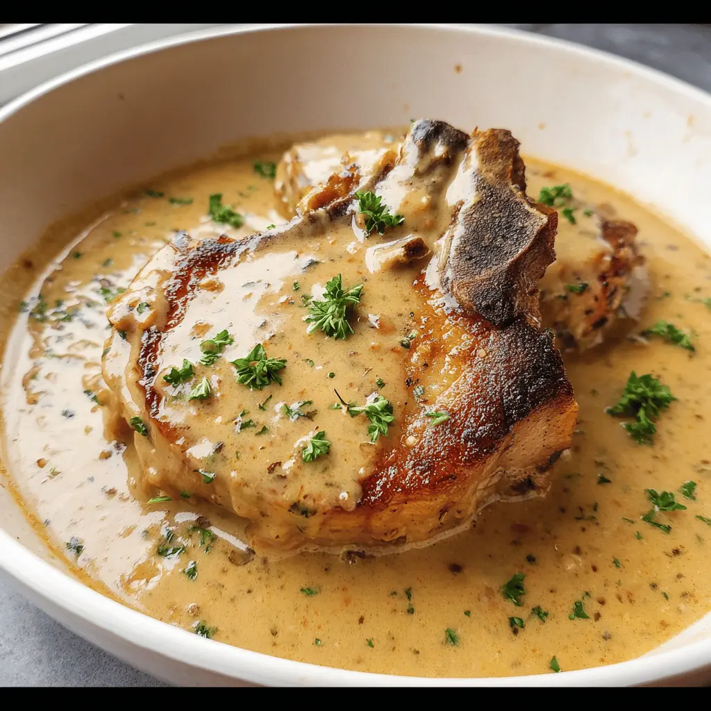 Easy Slow Cooker Pork Chops in Garlic Parmesan Sauce