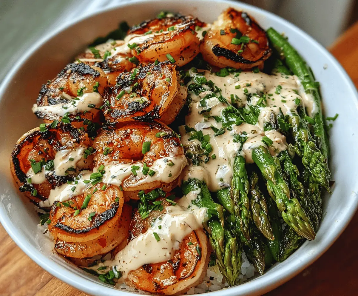 Easy Grilled Shrimp Bowl with Asparagus and Garlic Sauce