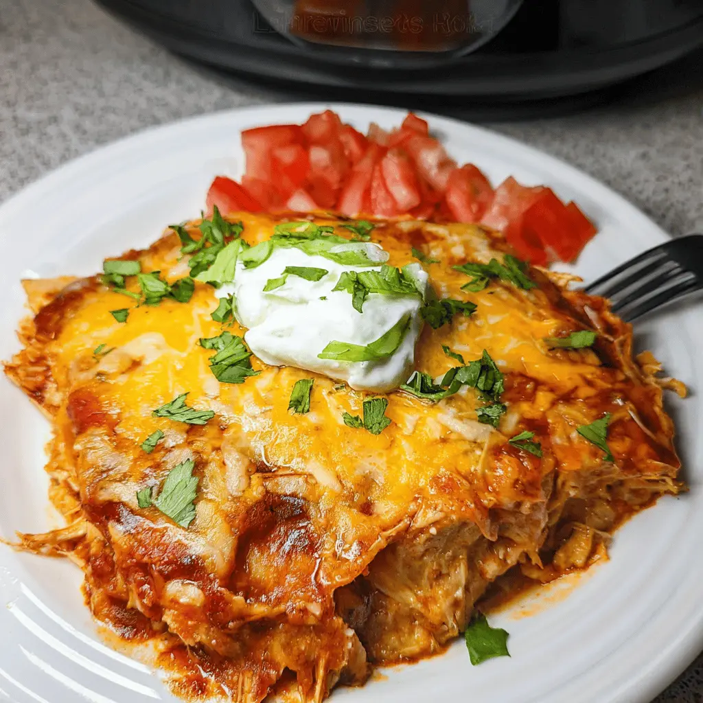 Easy Hearty Crockpot Chicken Enchilada Casserole