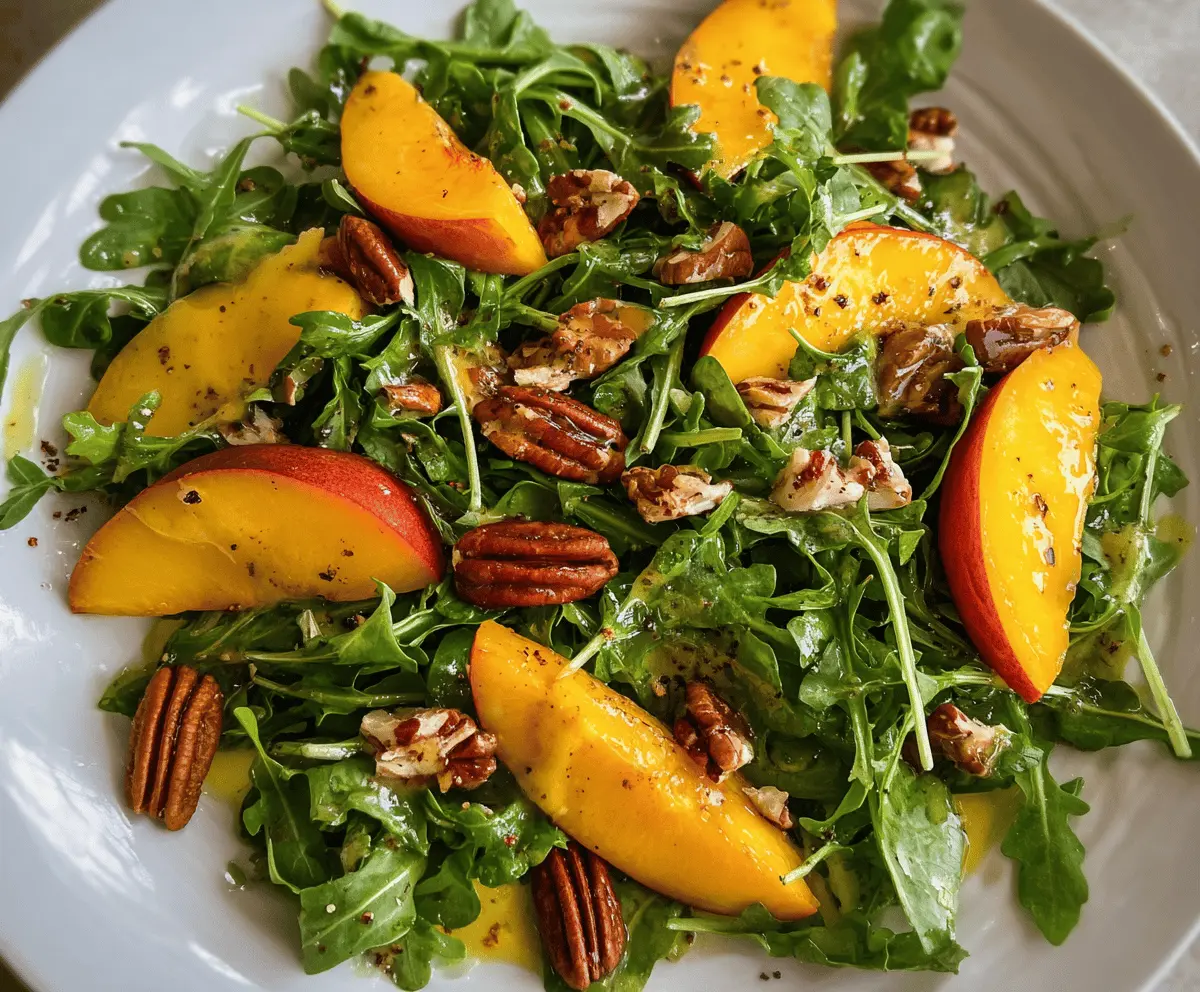 Fresh Arugula Salad with Sweet Peach and Crunchy Pecans