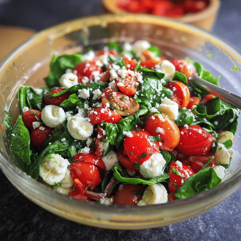 Fresh Spinach Tomato Salad with Creamy Feta