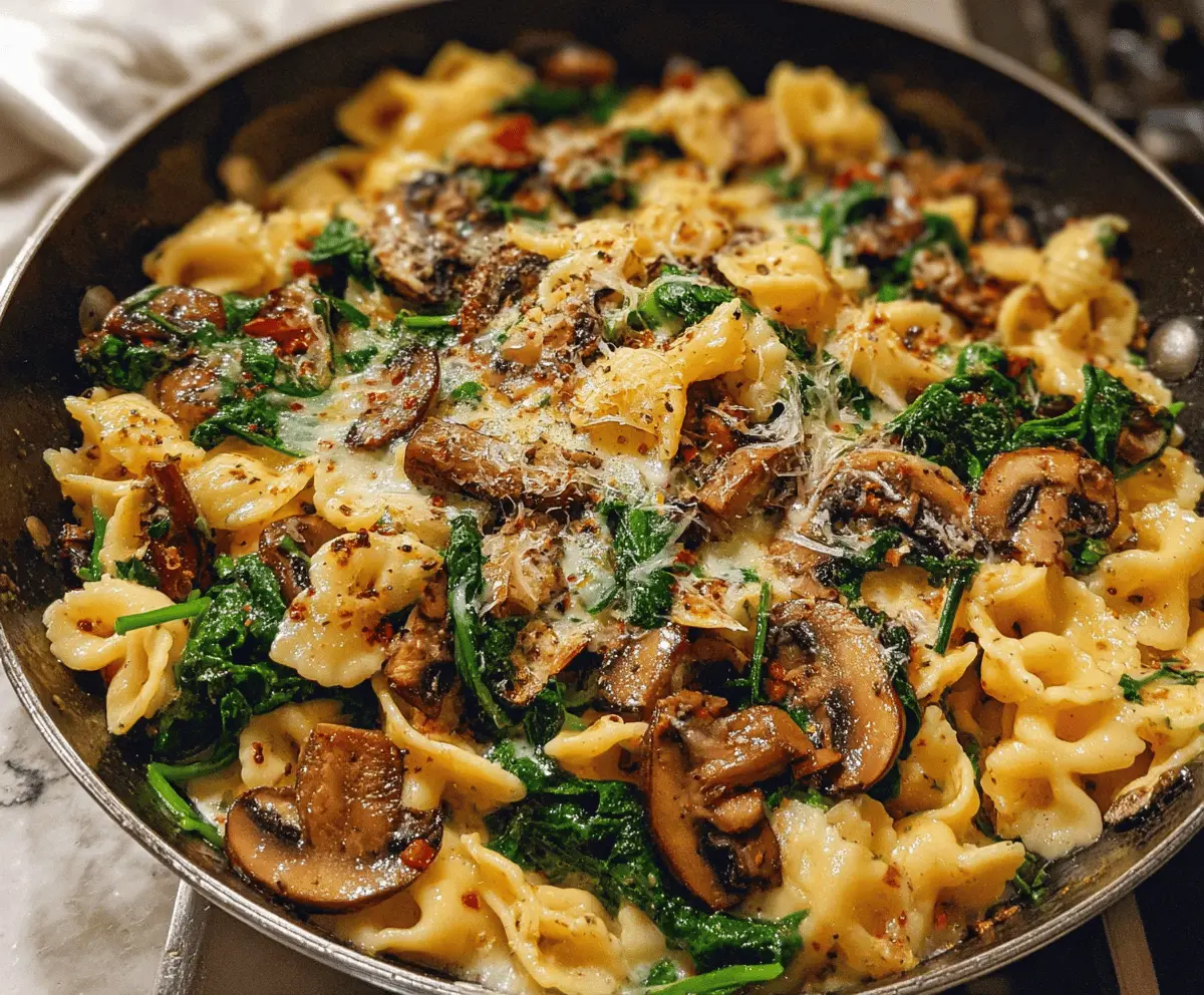 Cheesy Parmesan Spinach Mushroom Pasta Skillet
