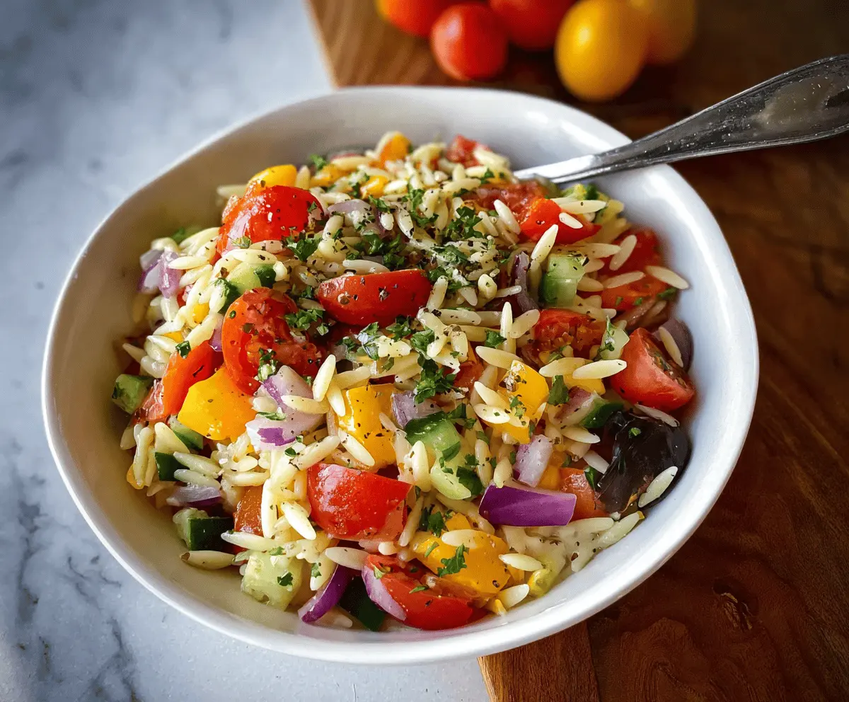 Healthy Rainbow Orzo Salad with Fresh Veggies