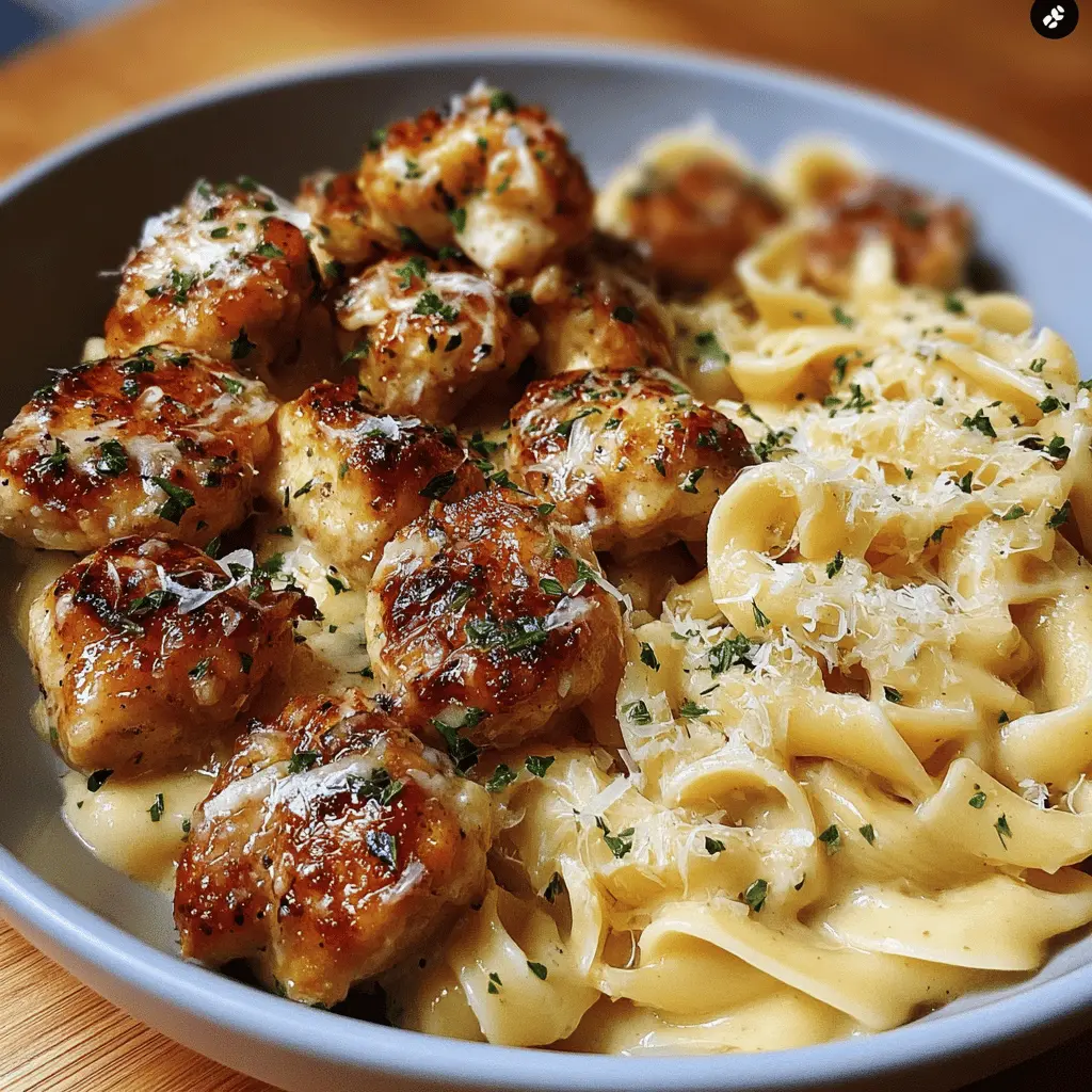 Garlic Butter Chicken Bites with Creamy Parmesan Pasta