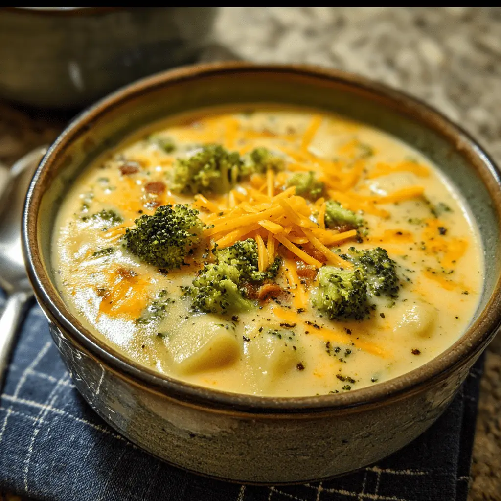 Easy Crock Pot Potato Broccoli Cheddar Soup Recipe