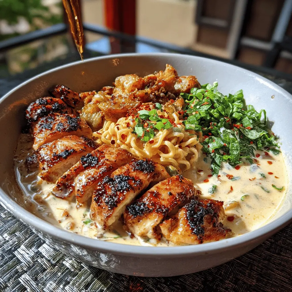 Fiery Chicken Ramen with Creamy Garlic Sauce