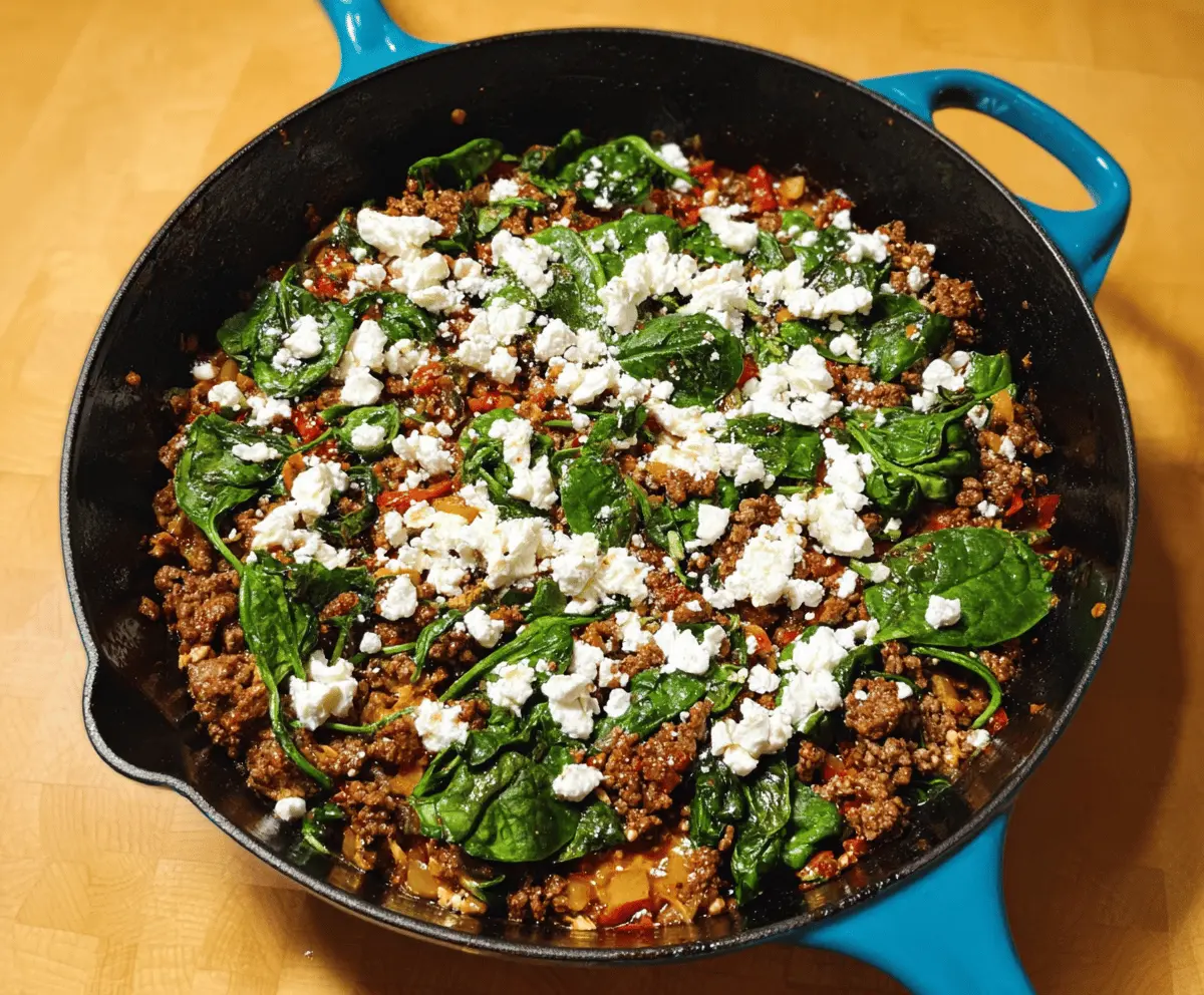 Easy Ground Beef and Spinach Skillet with Feta