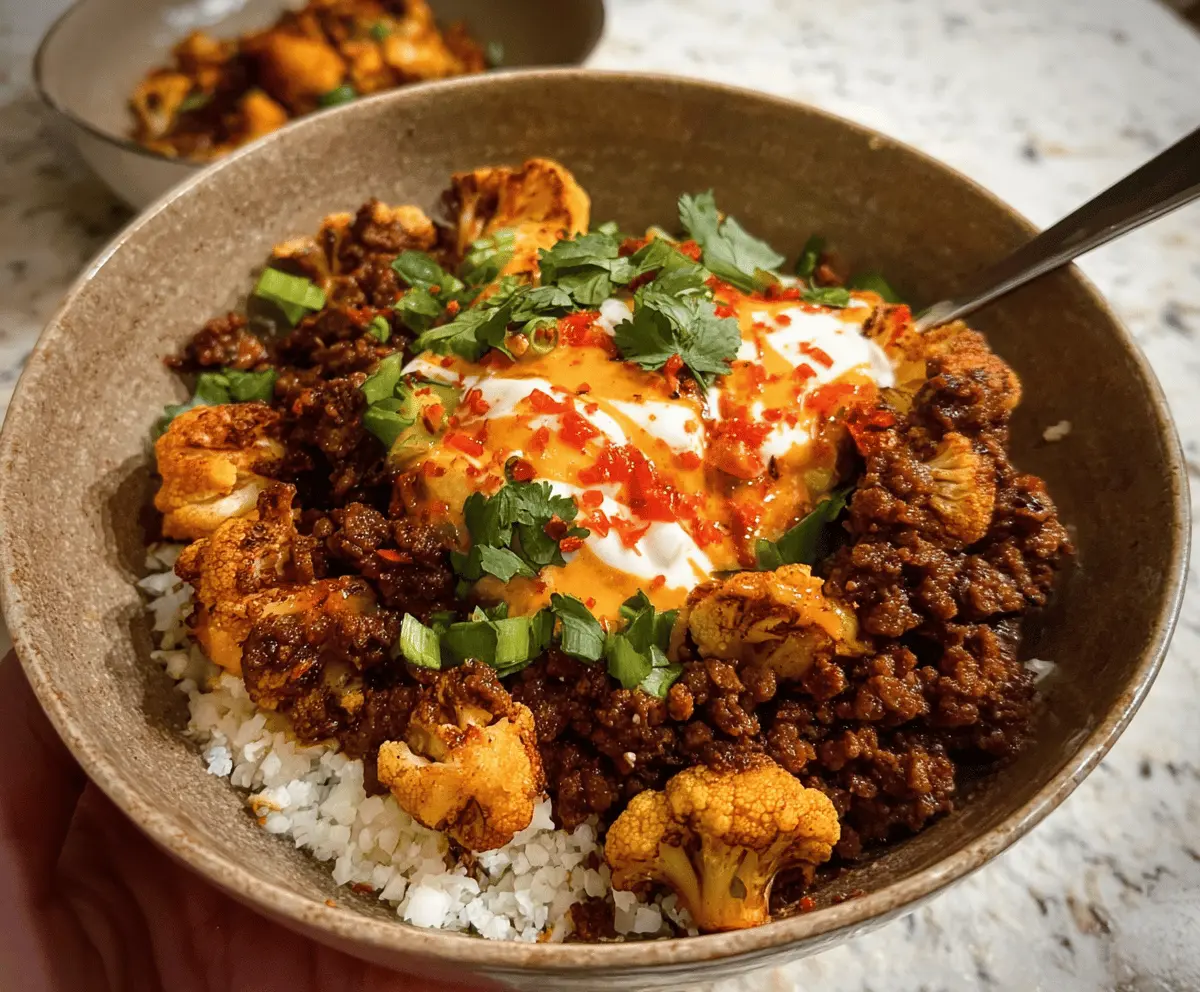 Crispy Chile Ground Beef and Cauliflower Bowls