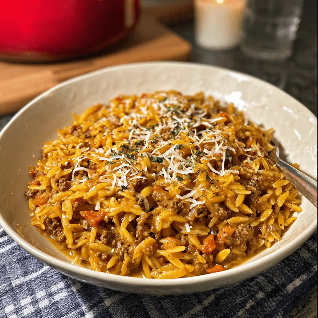 Easy Savory Ground Beef Orzo Dinner