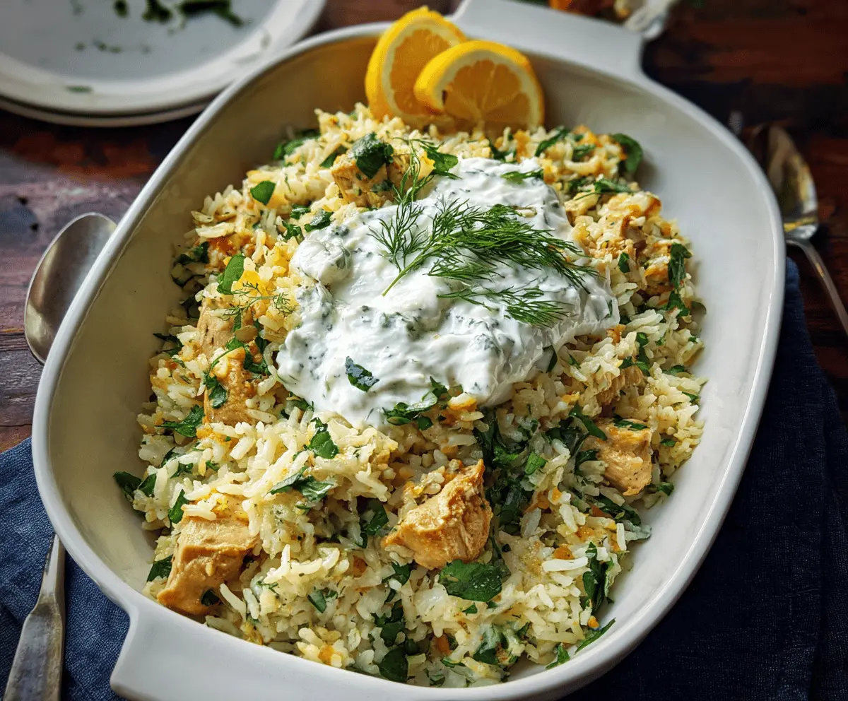 Easy Dump and Bake Chicken with Tzatziki Rice