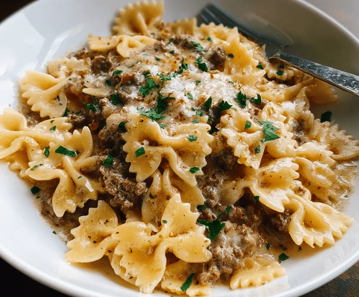Creamy Garlic Parmesan Bowtie Pasta with Beef