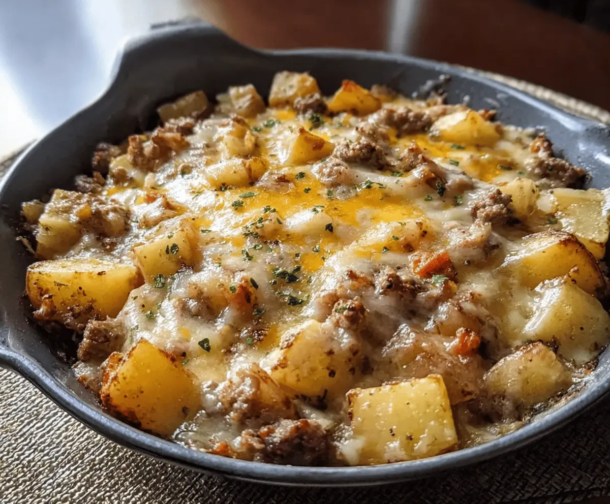 One-Pan Cheesy Meat and Potato Skillet Recipe