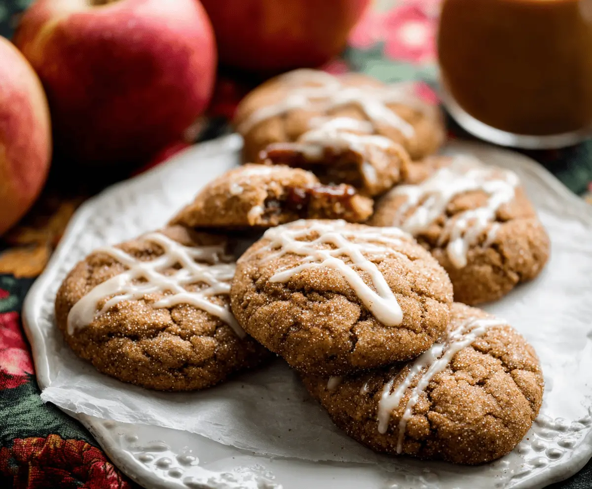 Delicious homemade apple butter cookies with a golden-brown finish and a hint of cinnamon, perfect for fall desserts.