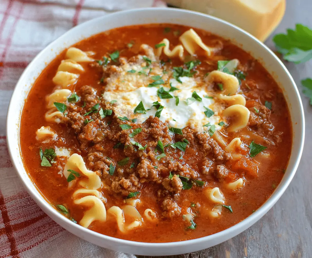 Stovetop Ground Beef Lasagna Soup
