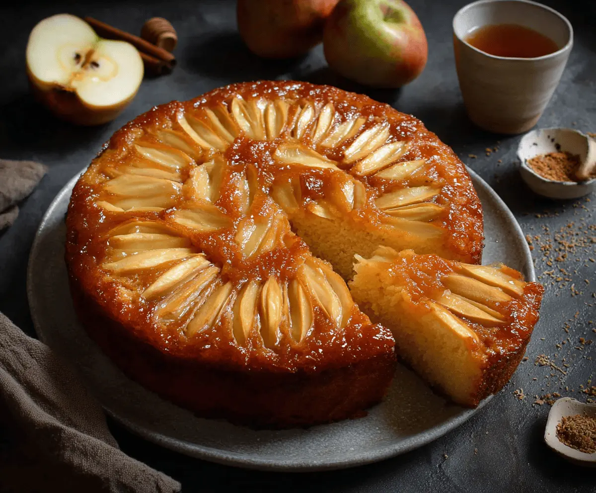Delicious homemade apple honey cake with a golden crust and sliced apples on top, perfect for dessert or tea time.