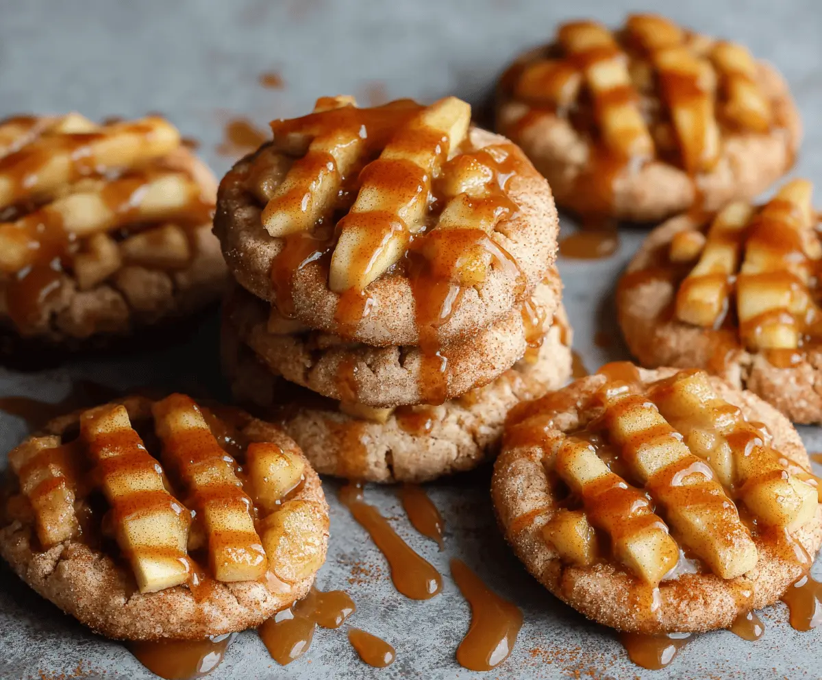 Delicious homemade apple pie cookies with golden crust, cinnamon-spiced apple filling, served on a rustic wooden table