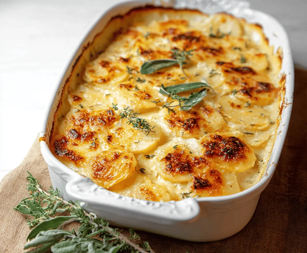 Delicious cheesy scalloped potatoes baked to golden perfection with melted cheese and creamy sauce