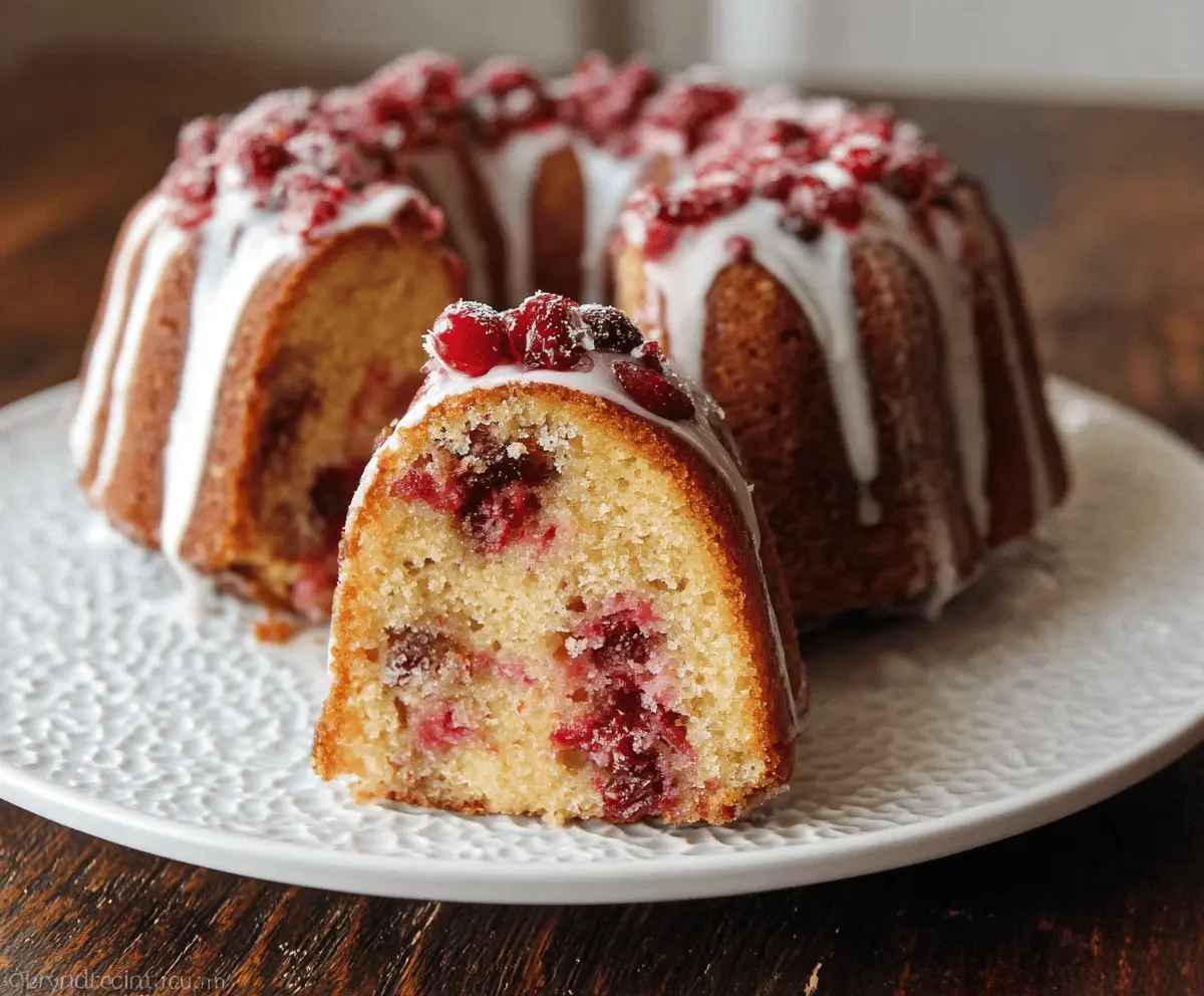 Delicious homemade Cranberry Bundt Cake topped with fresh cranberries and powdered sugar, perfect for holiday desserts