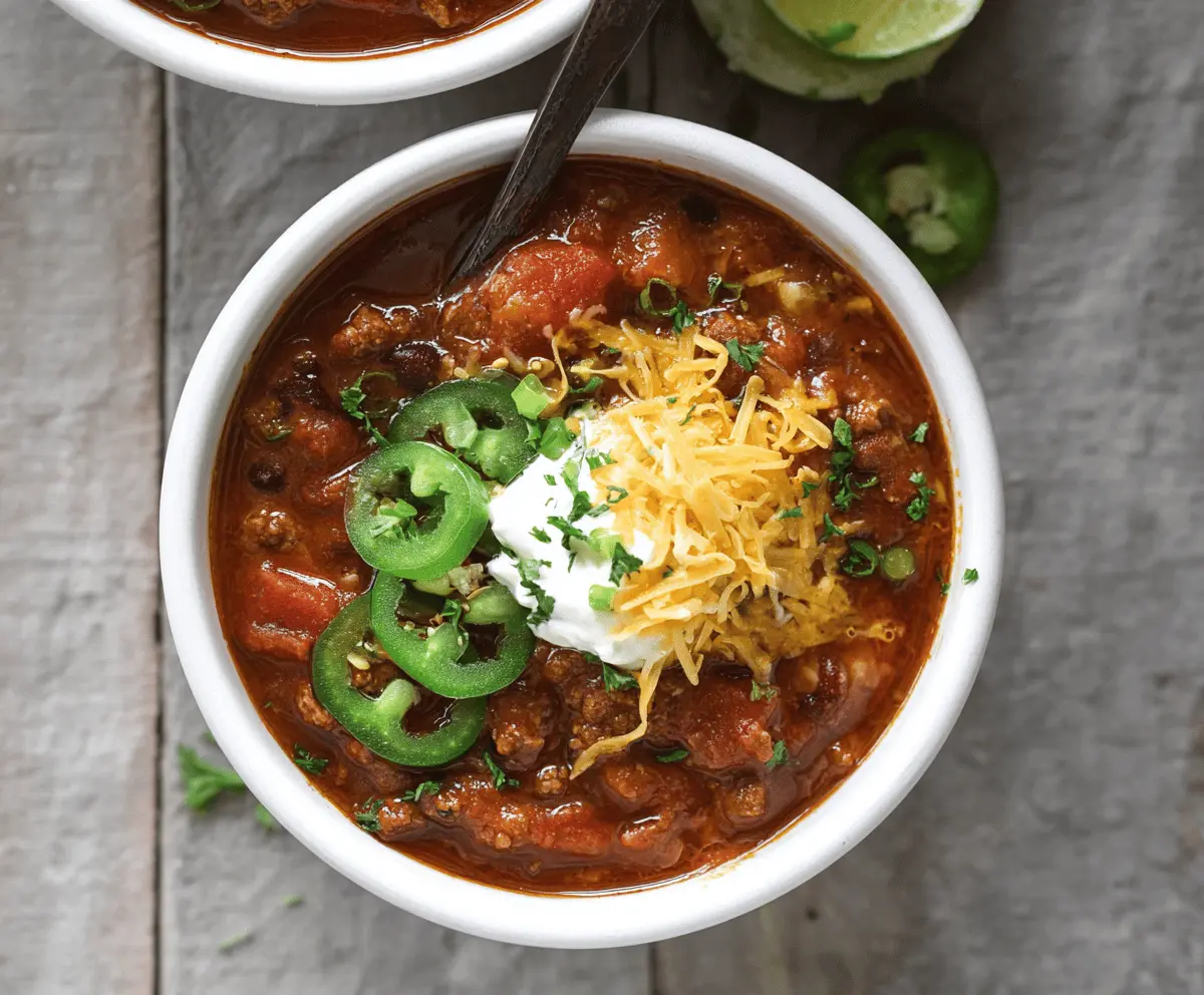 A bowl of hearty gluten-free chili topped with shredded cheese and fresh cilantro, served with tortilla chips on the side.