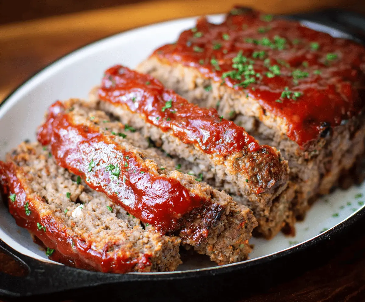 Delicious homemade keto meatloaf topped with fresh herbs and served with roasted vegetables, perfect for low-carb dieting.