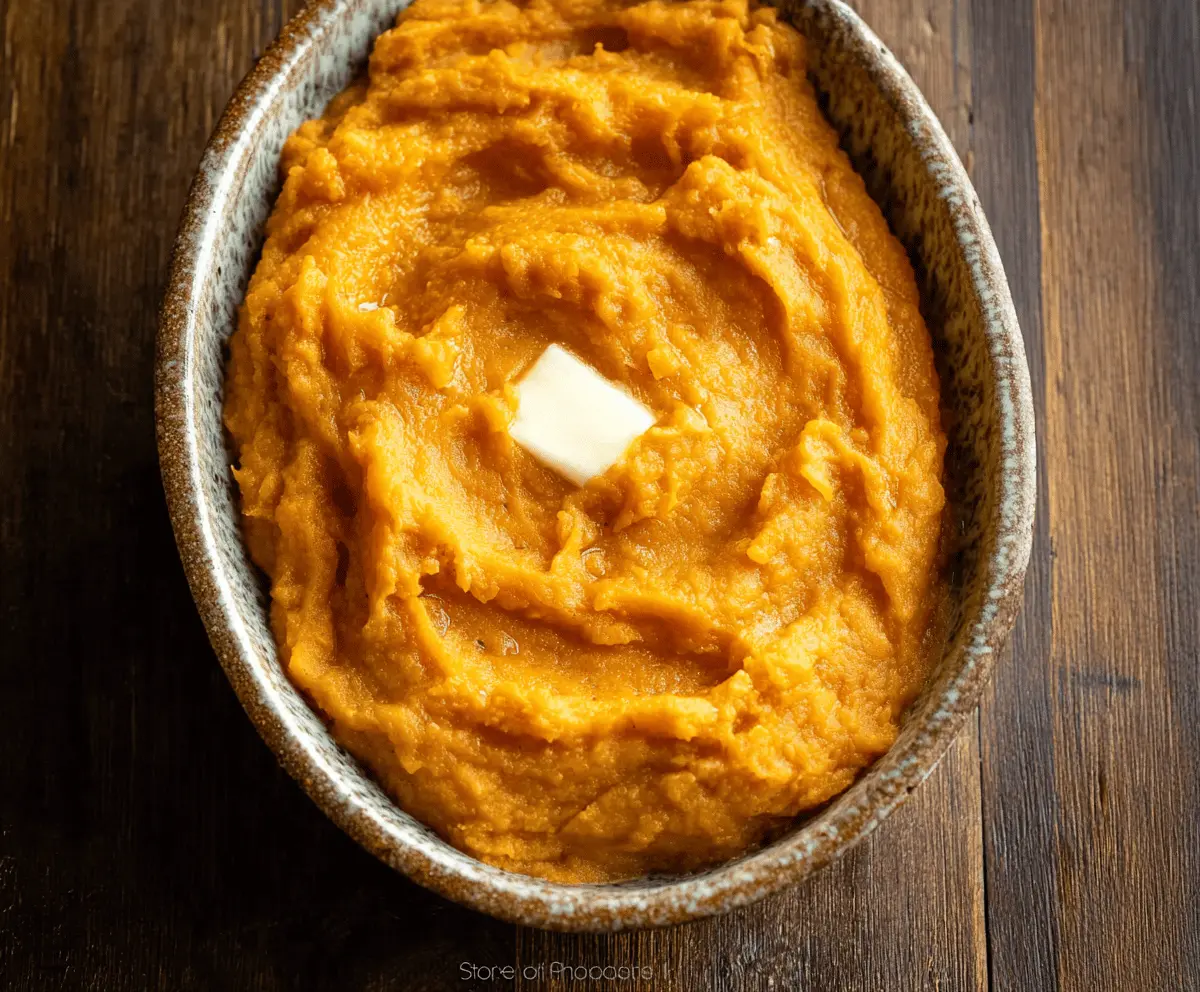 Creamy and smooth mashed butternut squash served in a bowl, perfect for a healthy side dish or autumn-inspired meal.