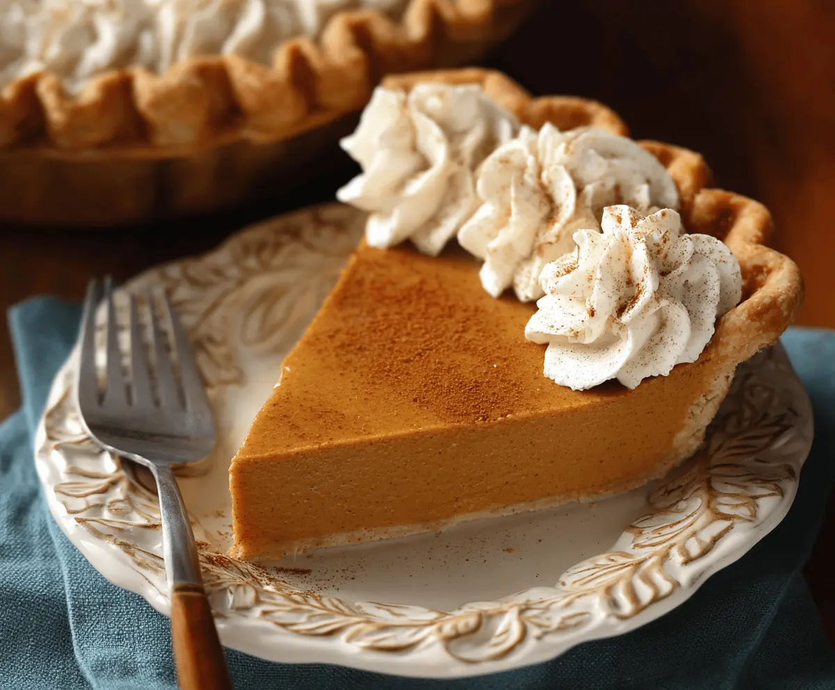 Delicious pumpkin butter pie topped with whipped cream and cinnamon, ready to serve