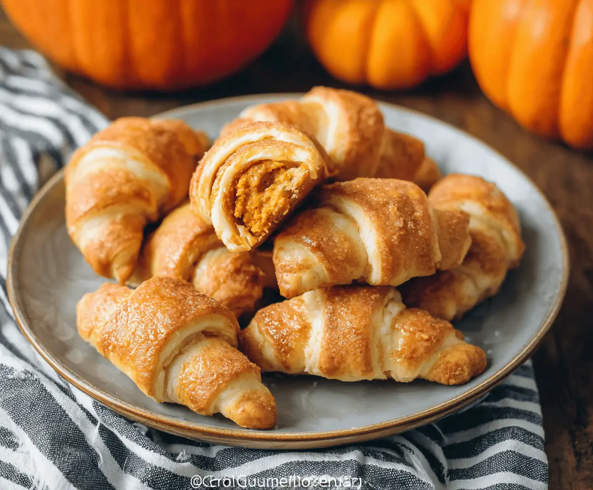 Delicious homemade pumpkin crescent bites with flaky pastry and spiced pumpkin filling, perfect for fall snacks or holiday parties.