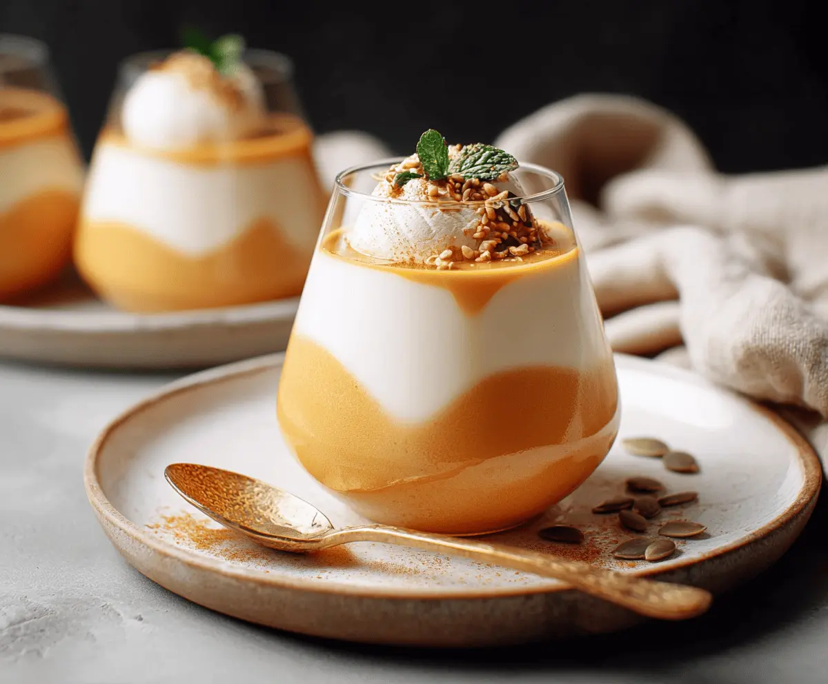 Creamy pumpkin panna cotta garnished with cinnamon and fresh whipped cream on a rustic plate for a festive dessert