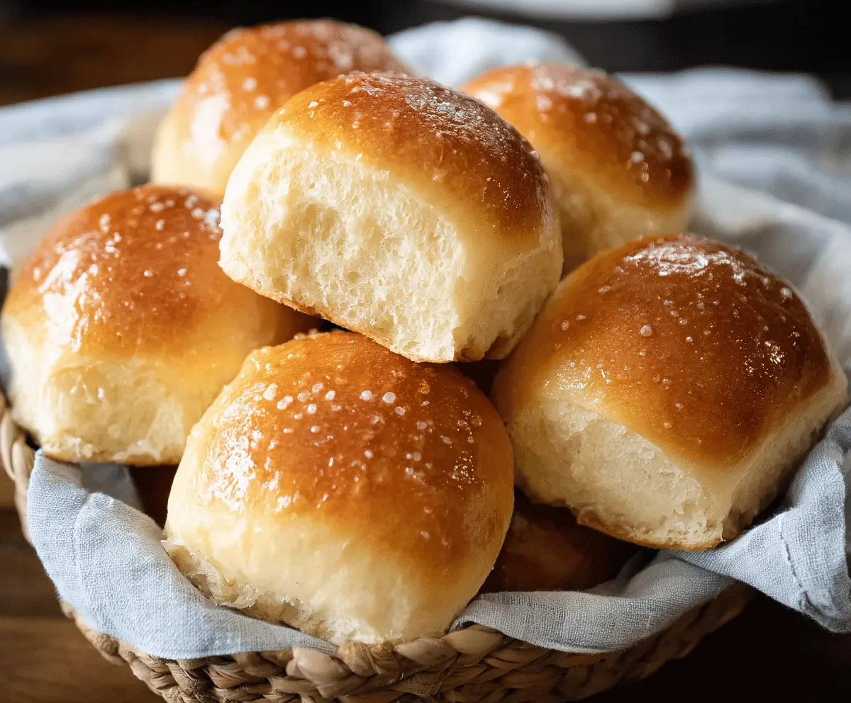 Freshly baked soft dinner rolls with golden crust, perfect for family meals and gatherings.