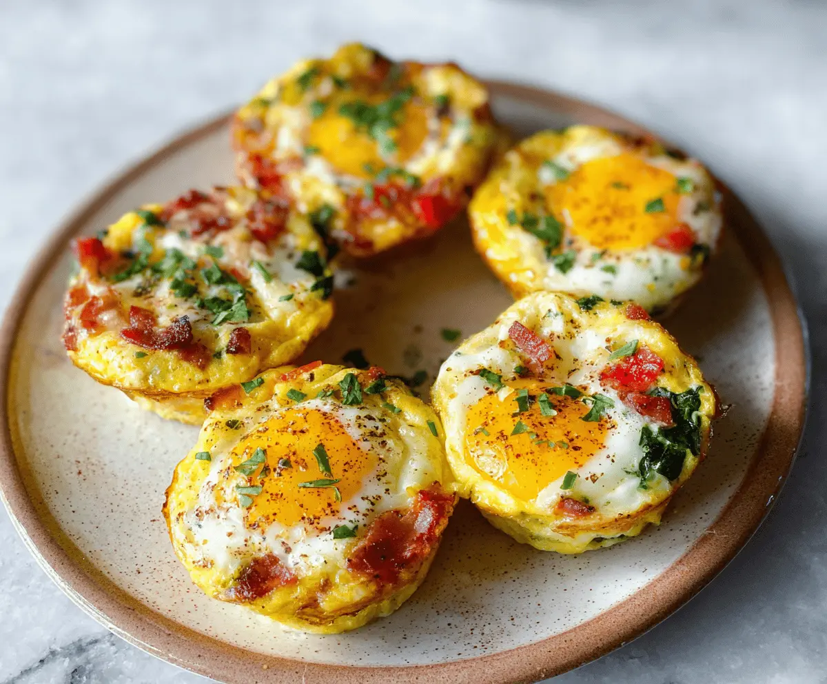 Delicious baked egg breakfast cups with melted cheese and fresh herbs in a muffin tin