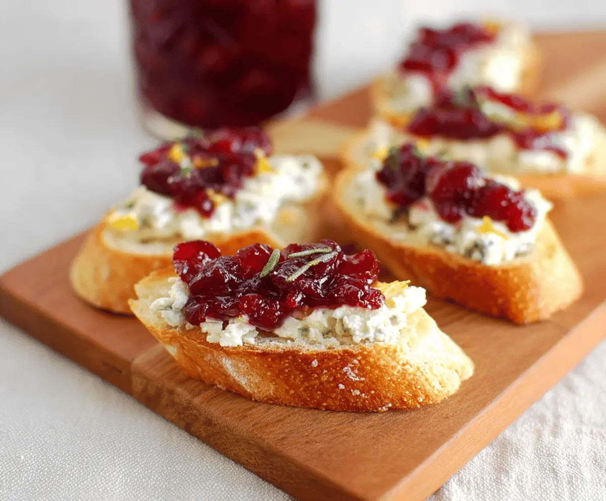 Delicious Blue Cheese and Cranberry Crostini on a platter, perfect appetizer for parties