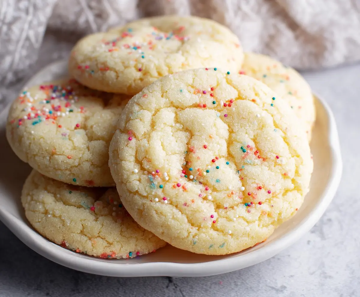 Delicious chewy drop sugar cookies with golden edges on a baking sheet
