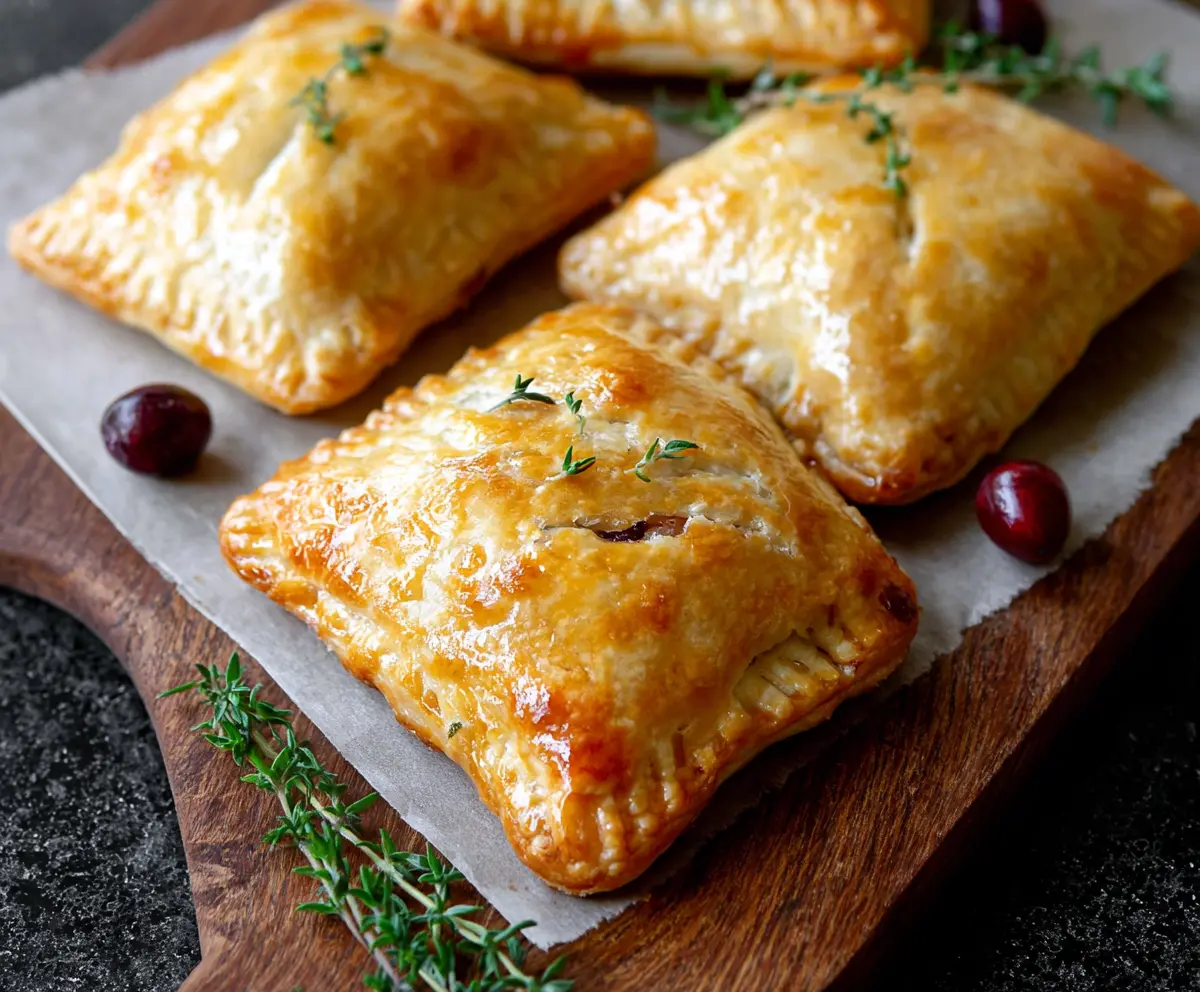 Delicious Cranberry Brie Mini Hand Pies on a serving platter, perfect for holidays and gatherings.