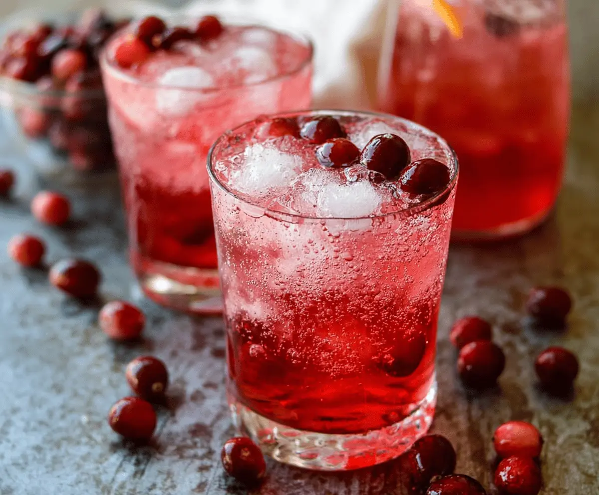 Refreshing Cranberry Vodka Spritzer in a glass garnished with fresh cranberries and mint.